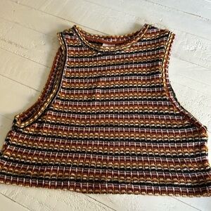 Zara size xs brown, tan, orange striped over sized knit arm crop top (13/14)